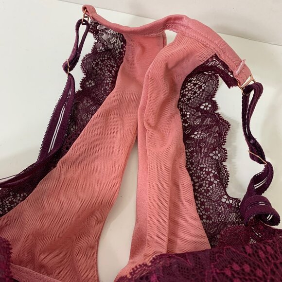 PINK Date Push-up  Burgundy Lace Front Close Underwire Bra Size 32DD - Picture 4 of 8